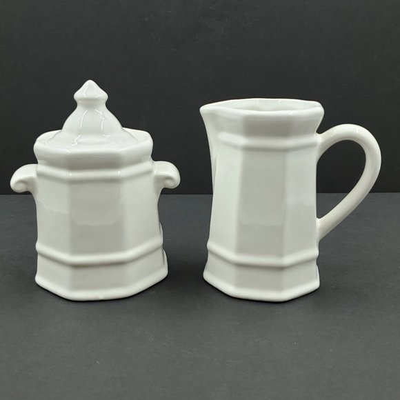 Pfaltzgraff Heritage White Creamer and Sugar Bowl White Paneled Creamer Set - Picture 1 of 9